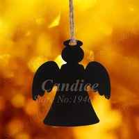 30pcs angel shaped wooden tag with jute twines string creative mini black pendant for birthday party wedding decoration gifts