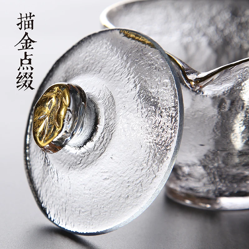 

tureen kung fu tea cup upset heat-resistant glass hammer hand grasp three to make tea pot of a single bowl with cover