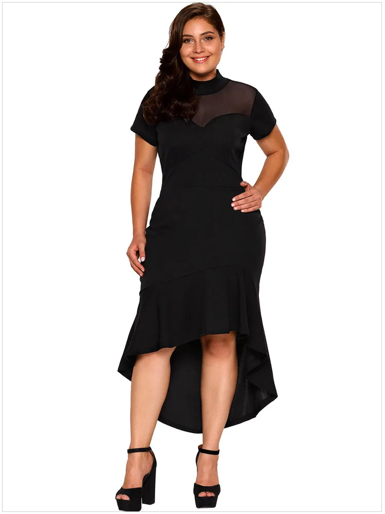 Женское Сетчатое платье большого размера с высоким воротником сексуальное