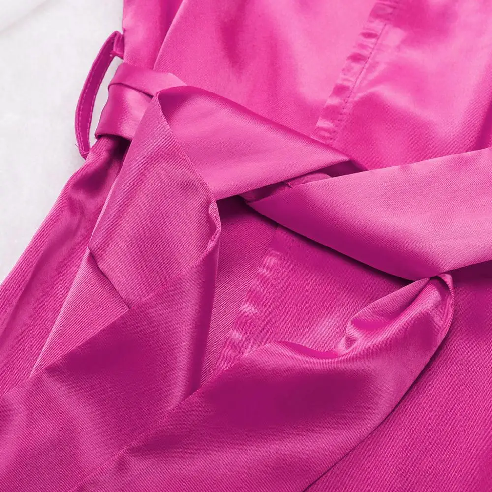 Женская атласная пижама с поясом однотонная Пижама V-образным вырезом короткими