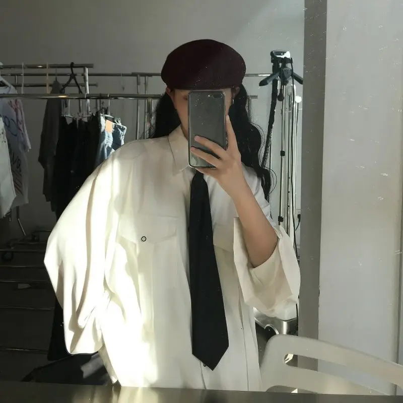 

Cotton Tie Dress Shirt Men's Fashion Business Casual Shirt Men Social Streetwear Loose Korean Long Sleeve Shirts Mens M-2XL