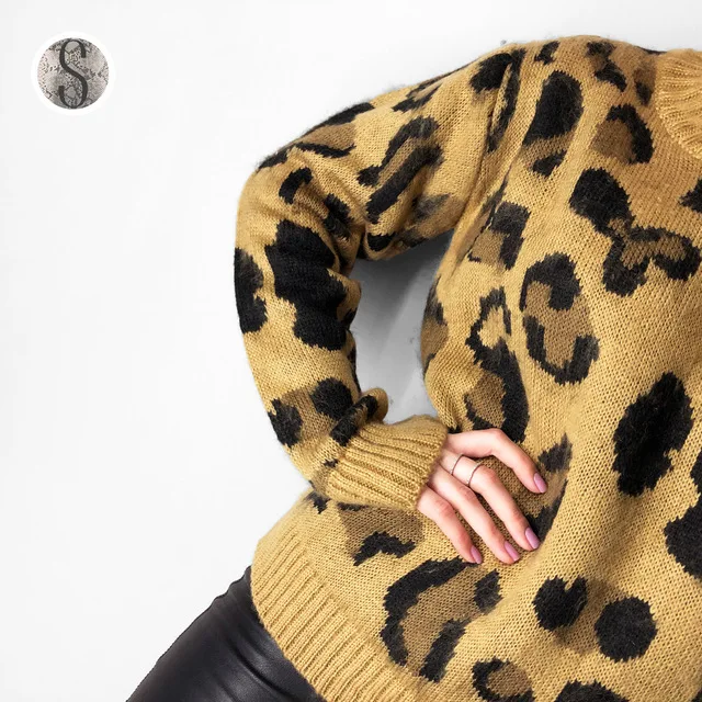 Кашемировый свитер с леопардовым принтом Женский пуловер мохеровый Корейские