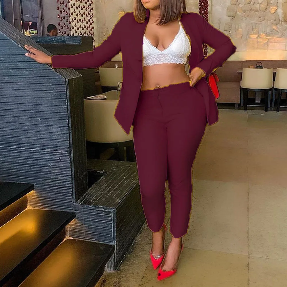 

Fashion Office Lady Two Piece Suit Set Long Sleeve Blazer Top And Wide Leg Pants Business Women Casual Matching Outfits Autumn