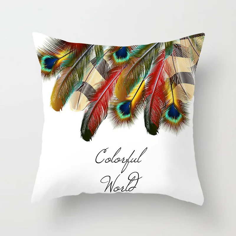 Boho Indain красочными перьями в стиле Ловец снов 45*45 см Печатный чехол для подушки из