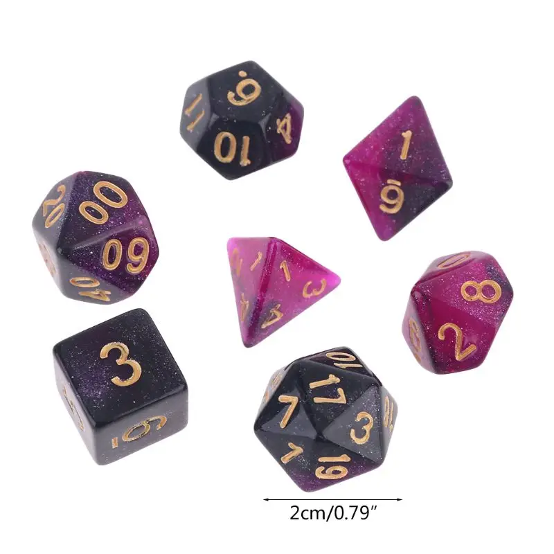 

7pcs/set Dichromatic D4 D6 D8 D10 D12 D20 Polyhedral Dices Number Dials Desktop Table Board Game
