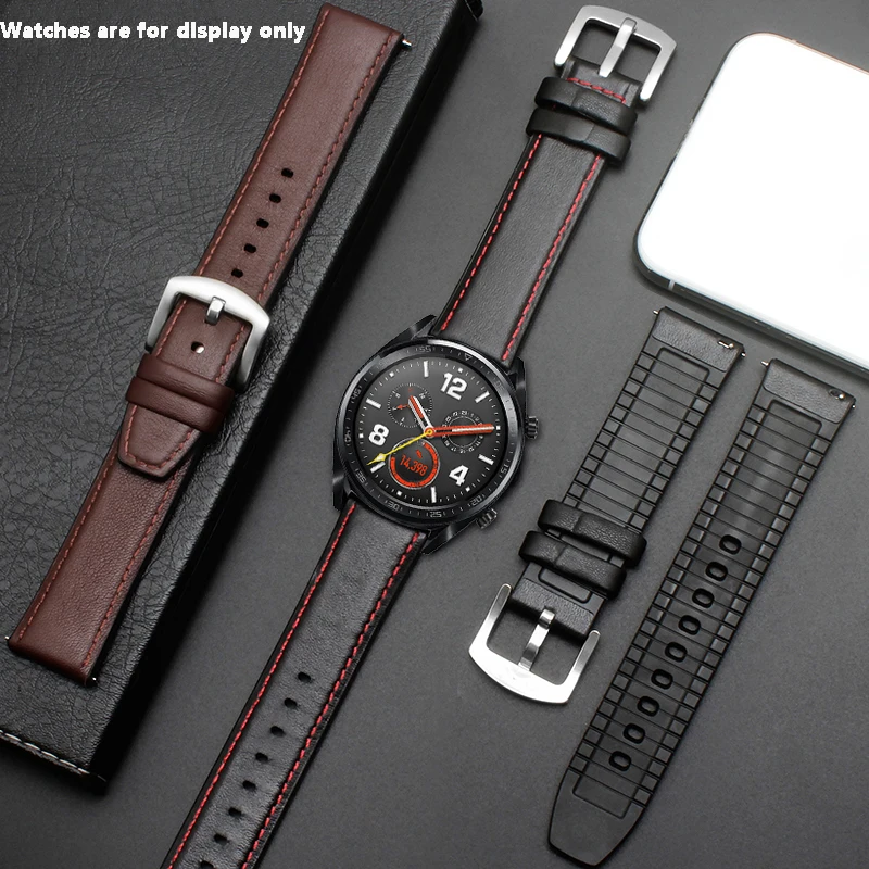 22 мм ремешок для часов из силикона + кожи 2 в 1 модный мужской сменный Браслет для Huawei watch Pro/GT быстросъемный ремешок от AliExpress WW