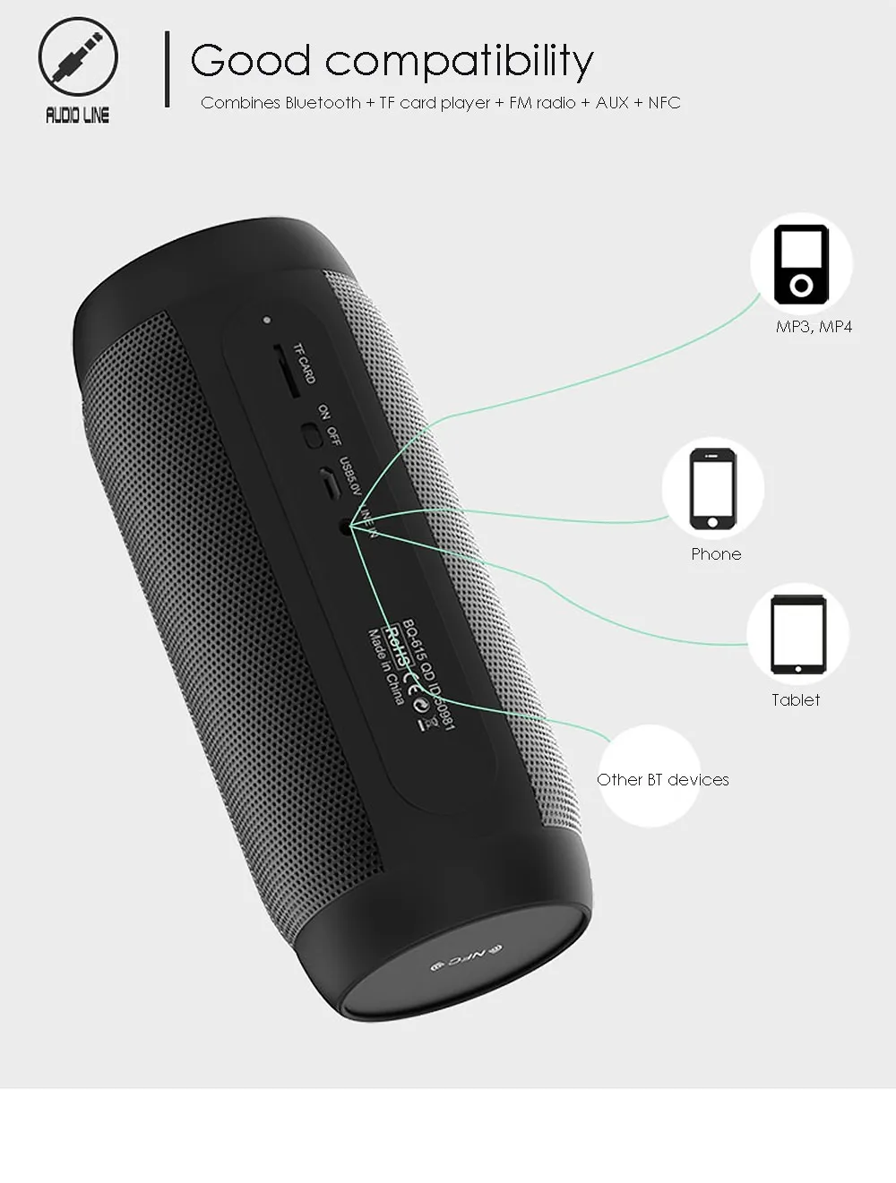 DHL BQ-615 Pro портативные музыкальные цветные bluetooth-колонки светодиодный беспроводной NFC Hands-Free Bass стерео адаптер-звукосниматель поддержка tf-карты