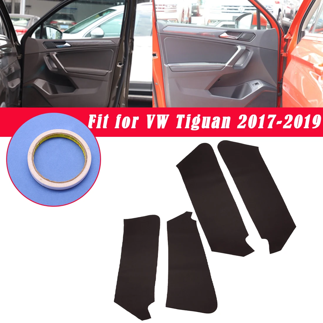 

EIDRAN 4Pcs Black Microfiber Leather Door Panels Insert Cover Kit For VW Tiguan 2017 2018 2019