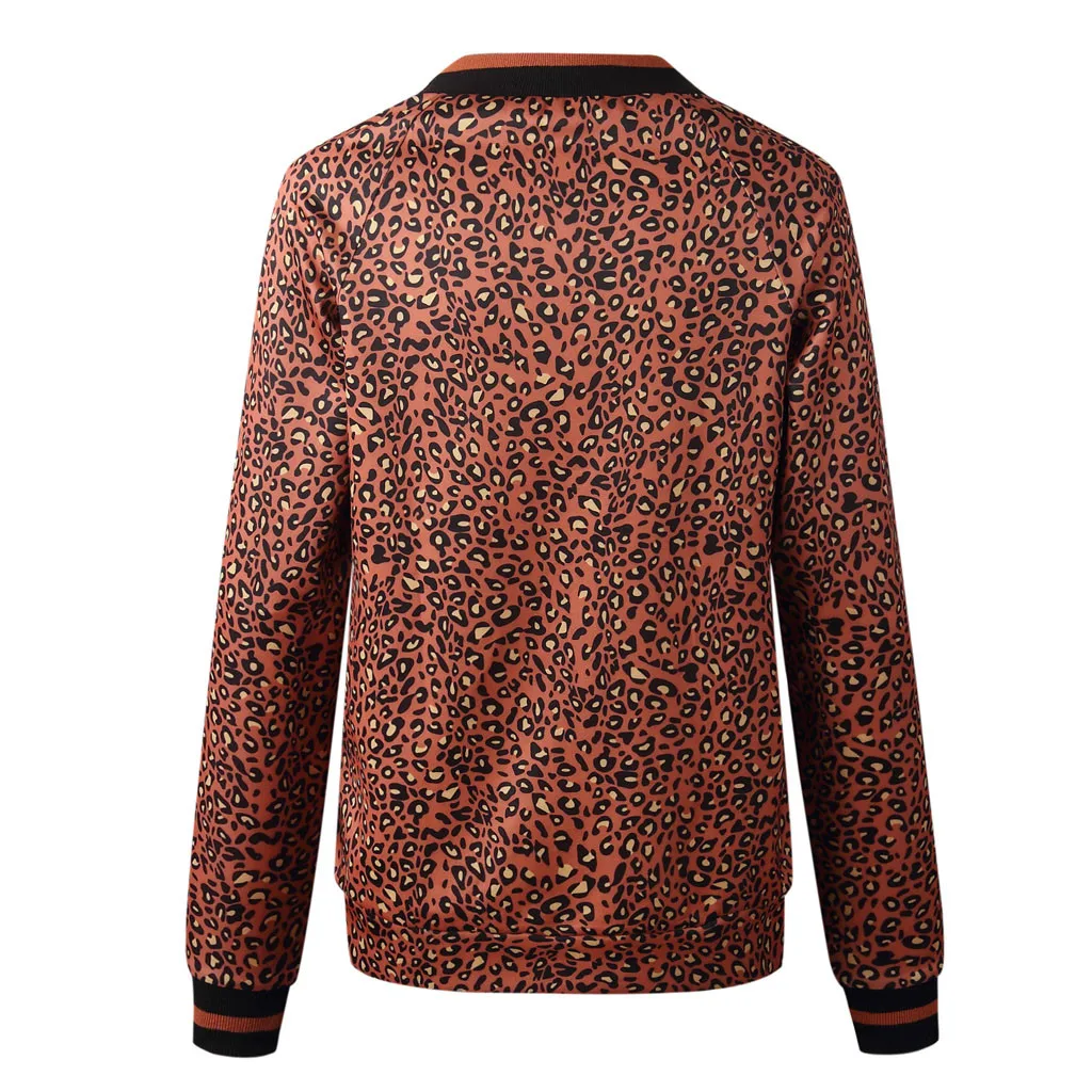 Women's Coat New Retro Leopard Printing Long Sleeves Zipper Up Jacket Short Outwear Autumn Winter Fashion Casual Clothes#A
