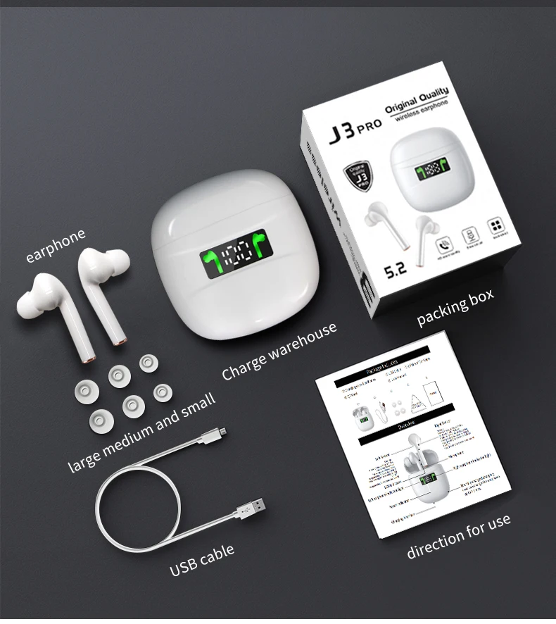 J3 PRO TWS Bluetooth 5 2 беспроводные наушники бас стерео светодиодный дисплей с