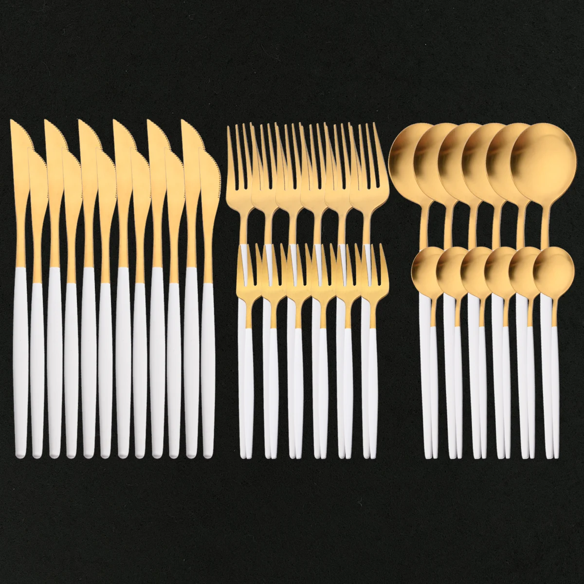 

36Pcs Matte Cutlery Stainless Steel Tableware Set Fork Knife Spoon Luxury Dinner White Gold Kitchen Set Dinnerware Silverware