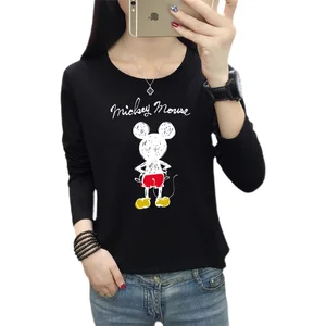 Disney 5XL размера плюс для женщин аниме футболка на осень и зиму 2021 новый с длинными рукавами, на которых изображен Микки Маус, Ван Пис, смешные футболки для девочек модные Y2K Топ