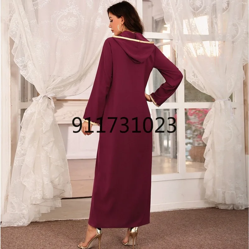 Женское платье кафтан с капюшоном модная Этническая ВЫШИТАЯ стразами лента