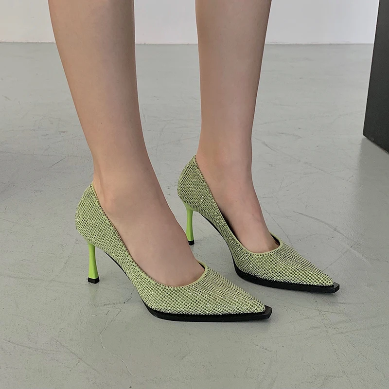 Женские туфли без задника зеленые или серые туфли-лодочки с острым носком