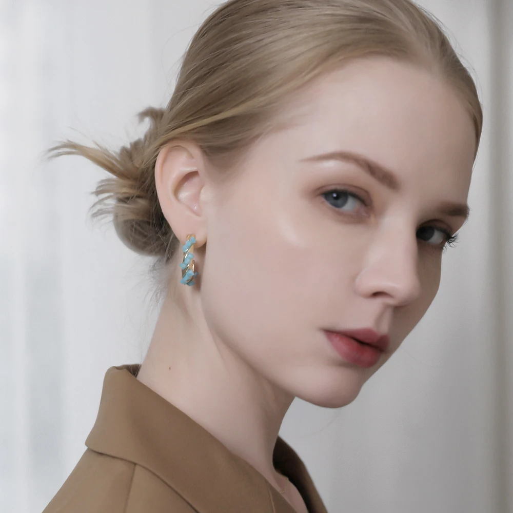 Yhpup Мода корейский бренд медь изысканные серьги-гвоздики кристалл 16 K