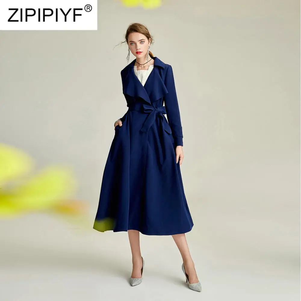 Женский Длинный Тренч с поясом кушаком повседневный однотонный подиумный