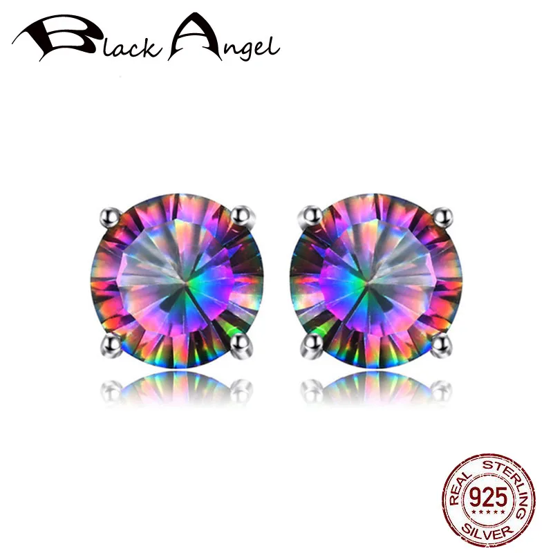 Женские серьги-гвоздики с Мистик-топазом из серебра 925 пробы | Украшения и