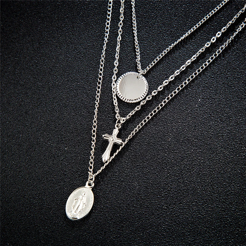 Женская цепочка с подвеской в виде креста серебристого цвета | Украшения и