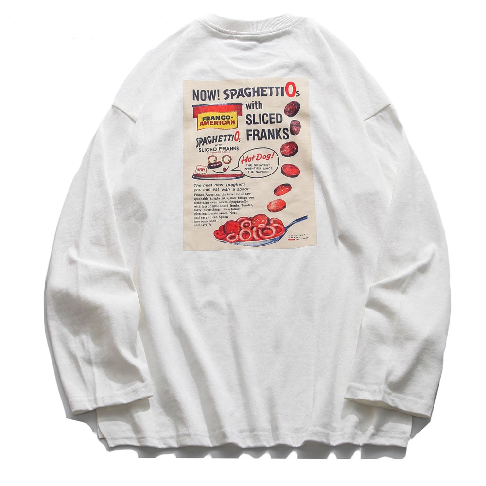 

Dropshipping Spaghettios Hot Dog Print Long Sleeve Tees Shirts Streetwear Women Men Harajuku Hip Hop Casual Tshirts Fashion Tops