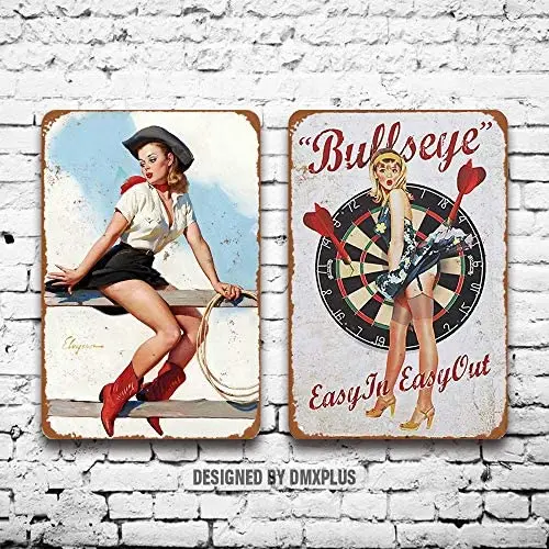 

Металлический знак (набор из 2) оловянные знаки Bullseye легко снимаются сексуальные девушки в стиле пинап винтажное украшение для стен Декор дл...