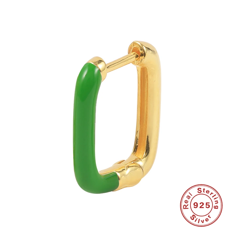 

CANNER Single Enamel Huggie Earring for Women Geometric 925 Sterling Silver Ear Hoop Square Creative Uniqe Fashion Fine Jewelry