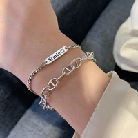 fmily minimalist 925 sterling silver personality hollow geometric pig nose bracelet fashion letter jewelry gift for girlfriend