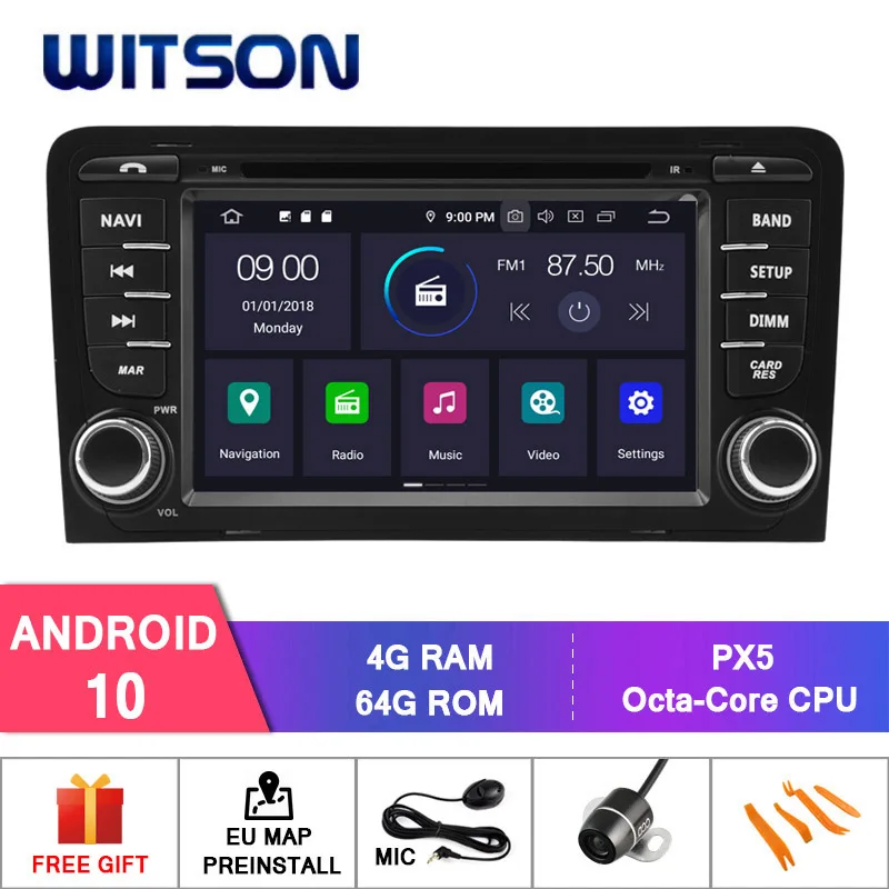 WITSON Android 10 0 4 ГБ ОЗУ + 64 Гб FLASH 8 Восьмиядерный автомобильный DVD плеер для AUDI A3 S3 RS3 2003