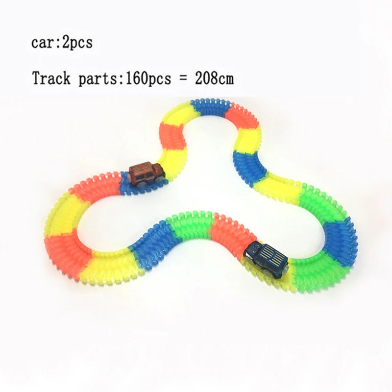 160 pcs 2 car Гоночный изгиб рельсовый Трек светодиодный электронный флэш-светильник Автомобиль DIY игрушка детский подарок железная дорога волшебный светящийся гибкий трек автомобиль игрушки для детей - Цвет: 160 pcs 2 car