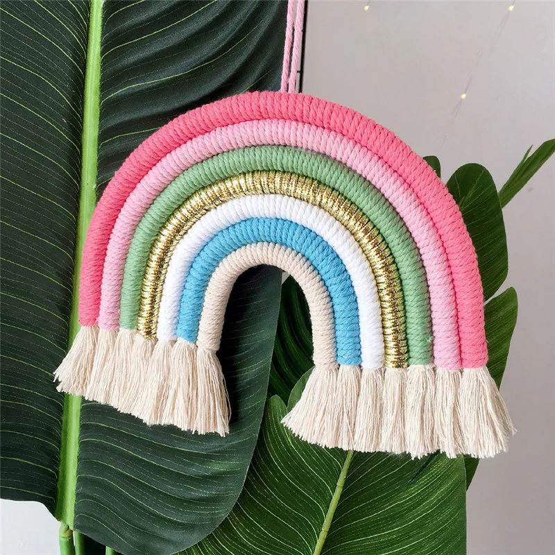 

INS Nordic Cotton Hand-Woven Colorful Tassel Hanging Ornaments Home Weaving Rainbow Tapestry Bedroom Kids Room Wall Decoration