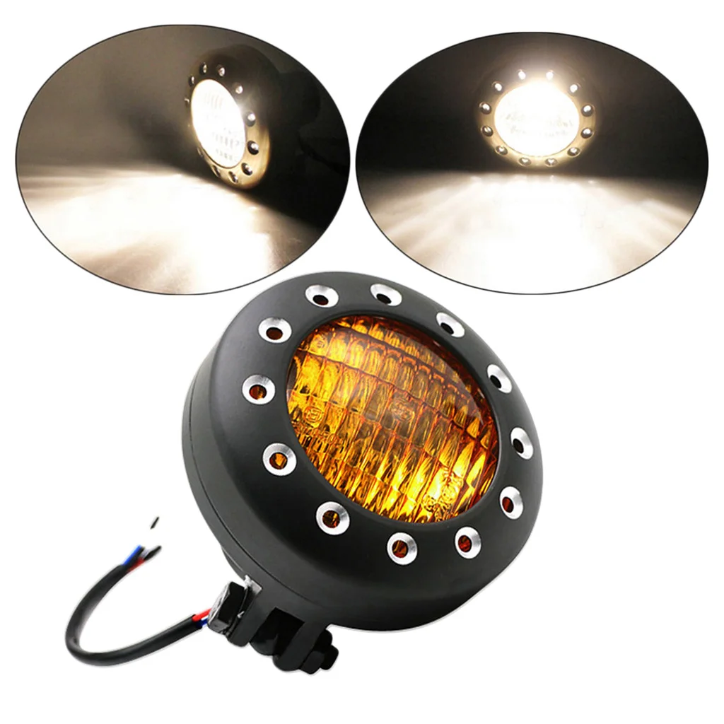 

55W Universal Round Motorcycle Headlight Head Lamp Refit Yellow Glass for HONDA