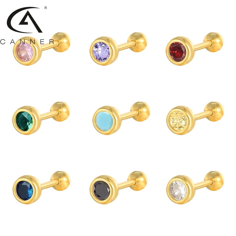 

CANNER Zircon Piercing Earrings For Women S925 Sterling Silver Stud Ear Rings Mini Turquoise Colorful DIY Pendientes Plata 925