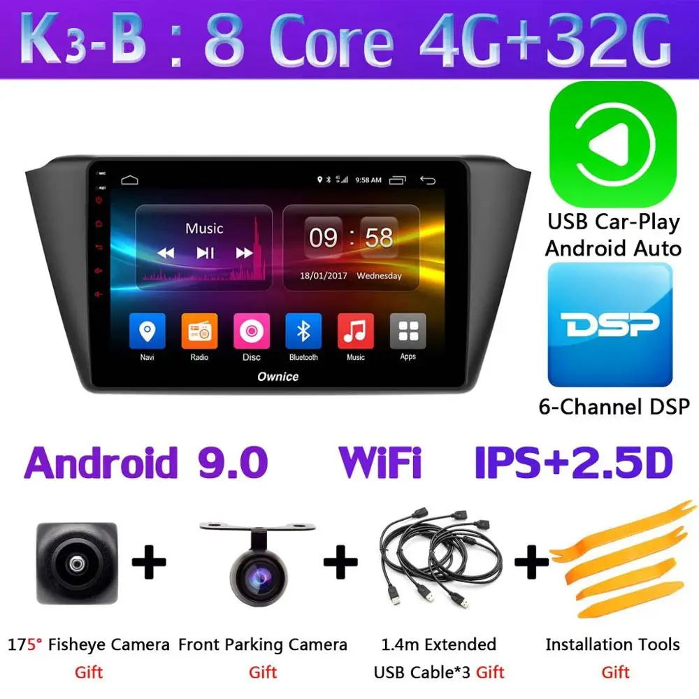 360 ° ×AHD панорамная камера 4G LTE Android 9,0 4 Гб+ 64 Гб DSP CarPlay Автомобильный gps радио плеер для Skoda Fabia mk3 - Цвет: K3-B-CarPlay