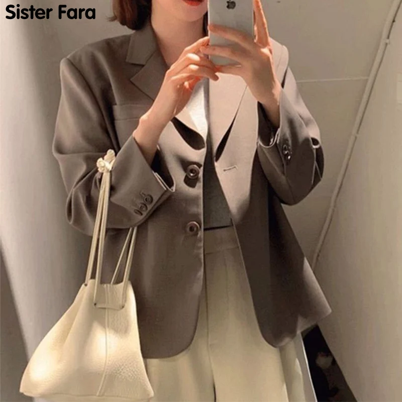 

Женский короткий Блейзер Sister Fara, однотонный однобортный свободный пиджак с длинным рукавом, элегантный повседневный блейзер для осени