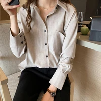 new arrival women solid gray blouse batwing long sleeve pockets oversize shirt turn down collar top blusa femenina t99201f