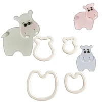 4pcs cartoon hippo animal kitchen accessories star plunger fudge cutter biscuit candy cookie cake mold baking decorating tools