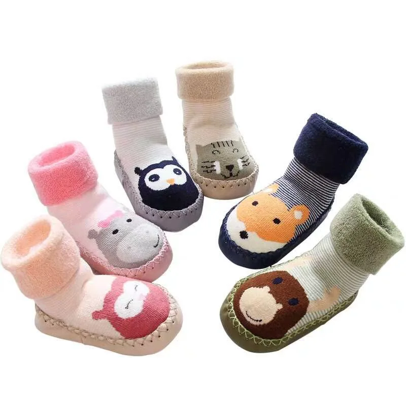 

New Infant Socks Baby Warm Booties Sock With Rubber Soles For Toddler Newborn Baby Girl Boy Socks Kids Winter Sock Terry Slipper