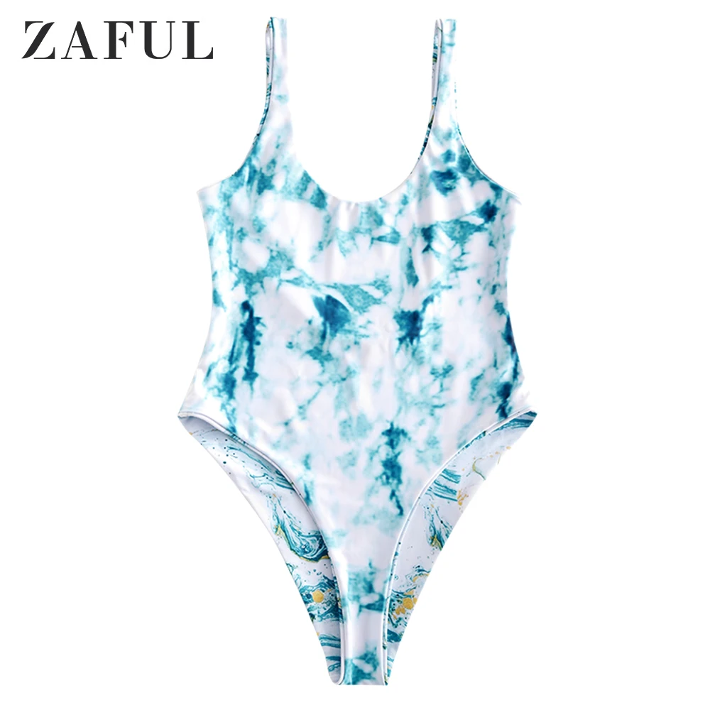 

ZAFUL Ocean Print High Cut One-piece Swimsuit Backless Swimwear Unlined Wire Free Printed Maillot One Piece Bikini