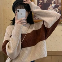 womens knitted sweater patchwork o neck long sleeve top women pullover for women korean fashion clothing harajuku sweater