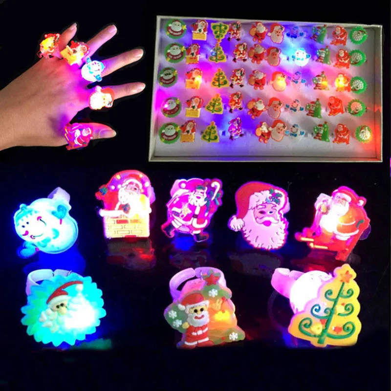 

50pcs LED Light Up Ring Flash Finger Party Favors Blinking Rubber s Assorted Styles Cosplay Wedding Decoration Festival