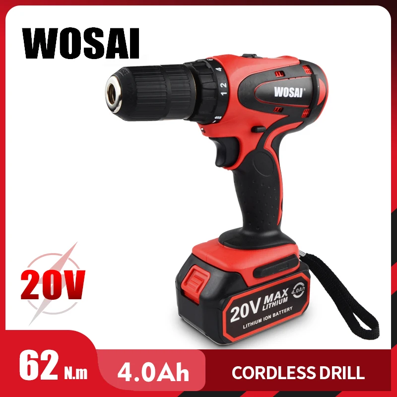 WOSAI 20V аккумуляторная электрическая ручная дрель литий Батарея электрическая дрель 2-Скорость дрель электрическая отвертка Мощность инструменты