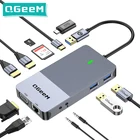 QGeeM USB Hub 3.0 Док-станция Тройной дисплей Dual HDMI VGA Card Reader RJ45 Lan USB C Разветвитель адаптера питания для ноутбуков Xiaomi Macbook Pro 2015 USB3.0 Hub Зарядное устройство Компьютерные аксессуары для ПК