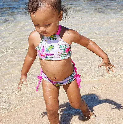 Милый детский купальник для маленьких девочек с цветочным рисунком бикини