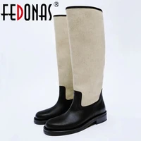 fedonas ins brand 2022 women genuine leather knee boots quality high heels motorcycle boots long warm autumn winter shoes woman