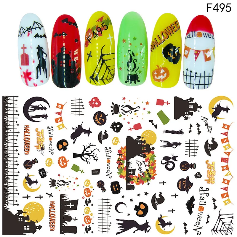 

Перекрестные наклейки для ногтей на Хэллоуин, новинка 2018, наклейки для ногтей с Санта-Клаусом, ремешки, стерео серии F