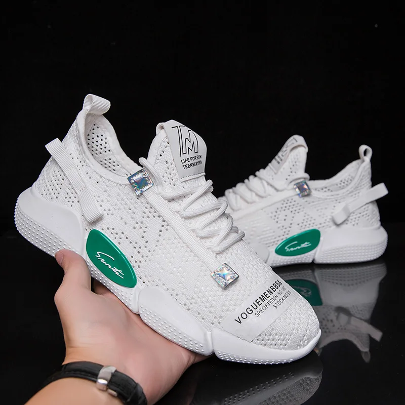 

sport men slip sapato Male Sneaker Men knitting summer on Breathable sneaker white for sports hombre mens solid casual de 2020