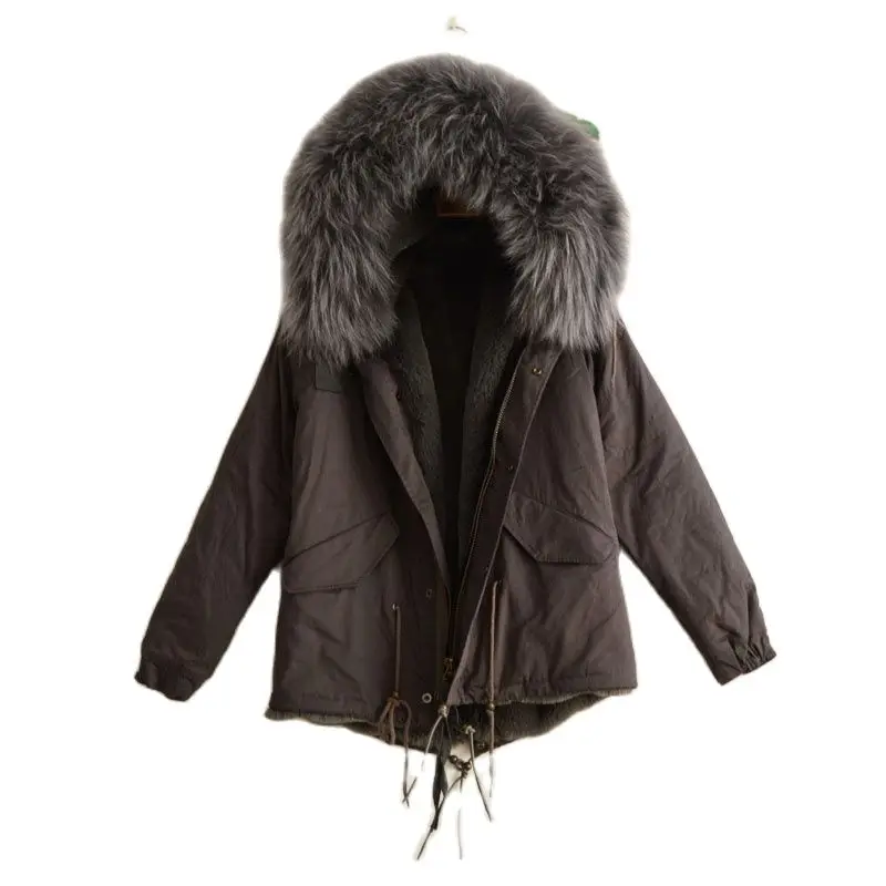 Короткая Серая меховая Парка женская зимняя одежда серый искусственный мех Mr & Mrs