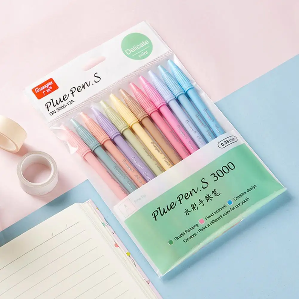 

12 шт. гелевая ручка карамельных цветов, акварельная ручка, набор 12-цветных волоконных ручек, тонкая ручка, карандаш, офисные канцелярские пр...