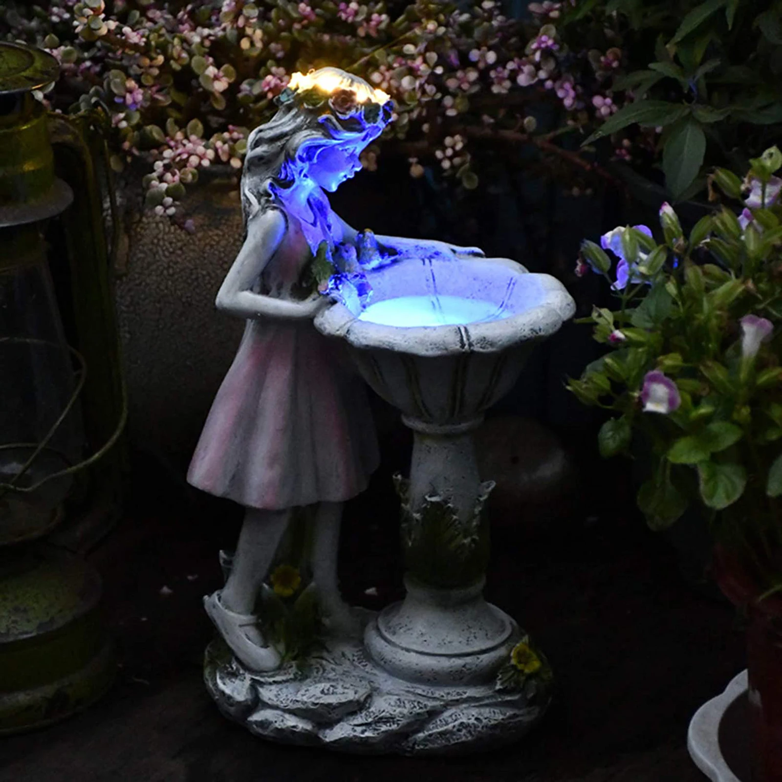 

Flower Fairy Statue Solar Light Ornament Outdoor Courtyard Garden lawn Decoration Resin Angel Figurine Sculpture Micro Landscape