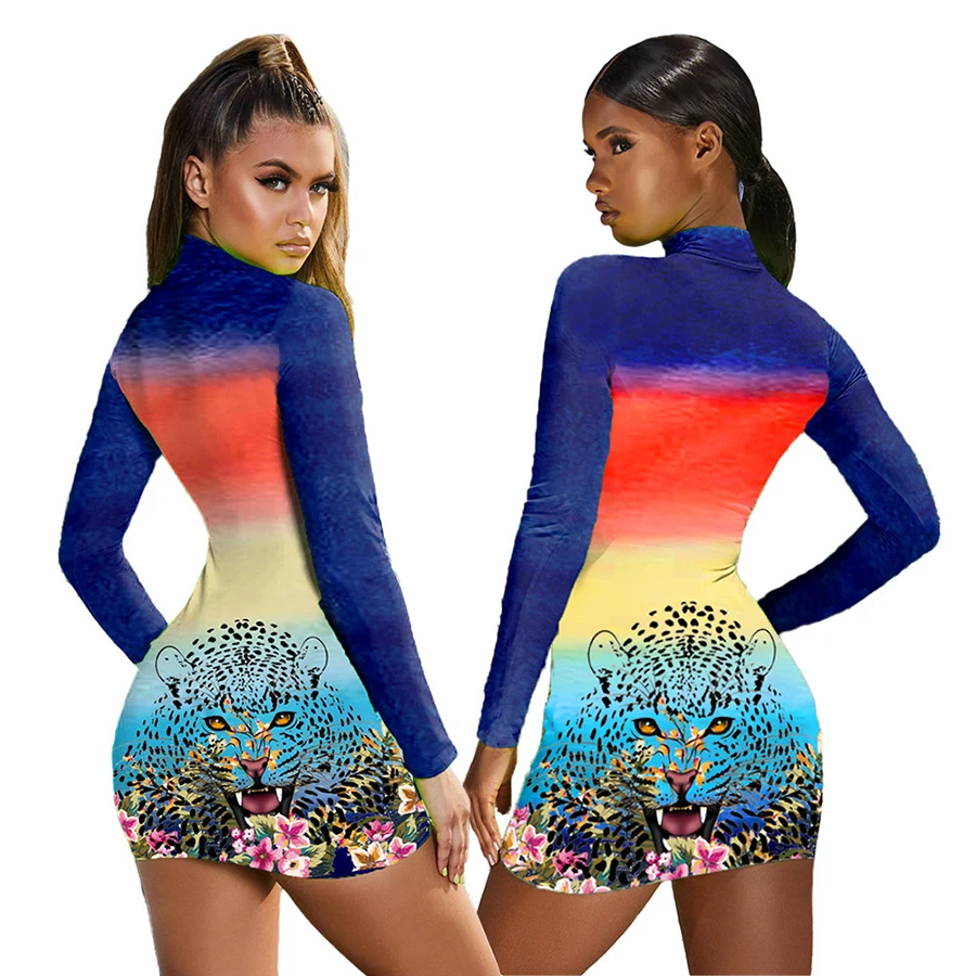 

Woman New Spring and Autumn Long Sleeve Dress Sexy Nightclub Round Neck Tight-Fitting Mini Skirt Party Use
