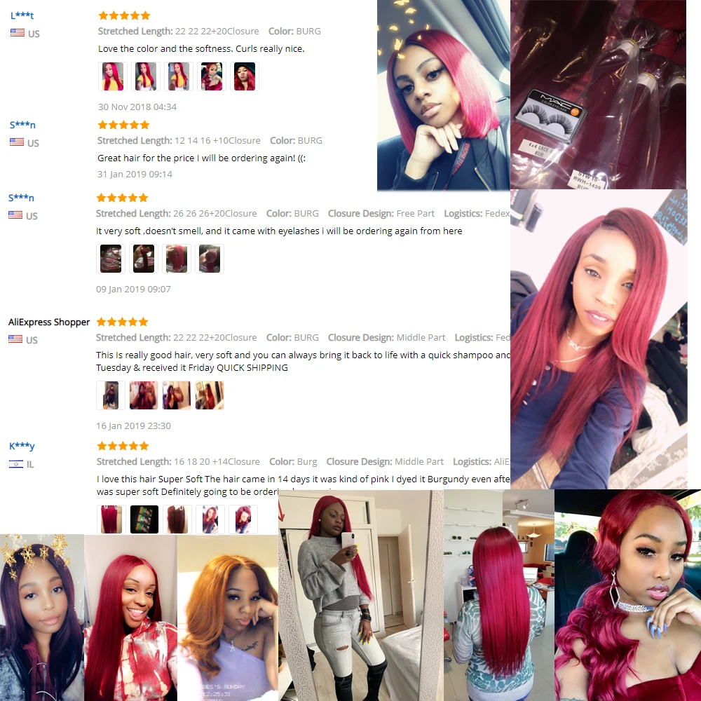 

99J/Burgundy Red Brazilian Straight Human Hair Bundles KEMY HAIR 100% Human Hair Weave Bundles Remy Hair Extension 3/4 PCS